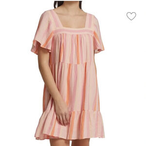 Rails Valentina Striped Gauze Square Neck Dress 100% Cotton Pink Size XS 1514